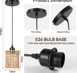 NEW-Boho Rattan Pendant Light in box