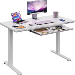 DEVAISE Standing Desk with Drawers, Whole-Piece Glass Adjustable Height Desk, 55 Inch Electric Stand Up Desk, Quick Install, White$140