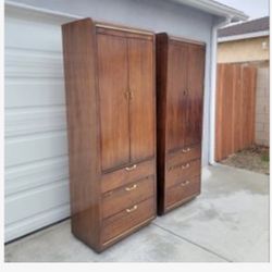 Pair of Thomasville Armoires Mid Century Walnut