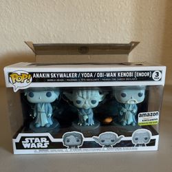 Funko Pop Star Wars Anakin Yoda Obi-Wan Endor 3 Pack – Amazon Exclusive GITD 