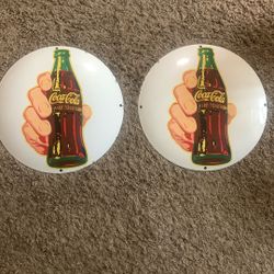 Coca - Cola Enamel Gas Station Signs New Condition Heavy 