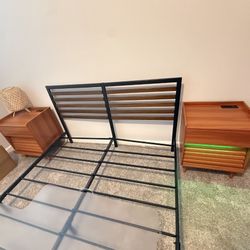 Modern 2-Drawer (wood) Nightstand With Outlets & LED Light