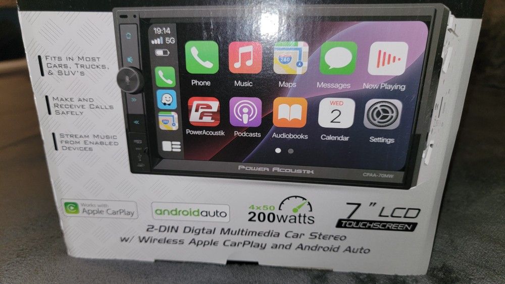 Power Acoustik 2 Din Car Stereo Apple Car Play Android Auto Touchscreen