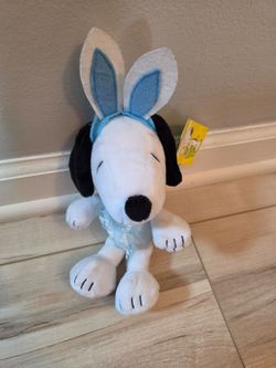 Dan Dee Peanuts Easter Snoopy 8 Inch Spring Plush Dog Blue Bunny Ears