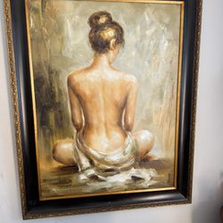 Framed Oil Painting Of Woman By Weiss R (Large)