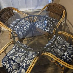Glass Top Table & 4  Rattan Chairs