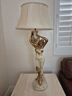 Figurine Table Lamp with Fabric Shade