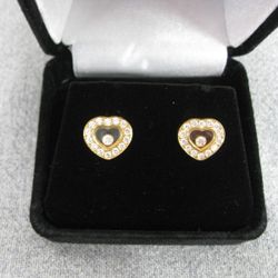 Authentic Chopard 18K Yellow Gold Diamond Heart Earrings