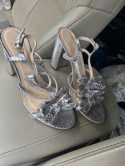 J.Crew Collection Silver Snakeskin Block Heel Sandals