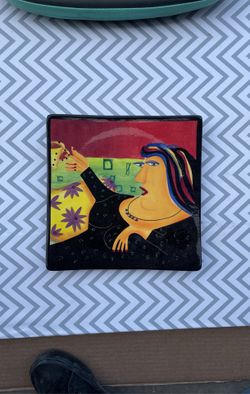 Naylor Designs Hand Painted Ceramic Espresso Lady Plate 