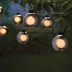 Hampton Bay 8-Light String Light 10ft Smoke Glass – New