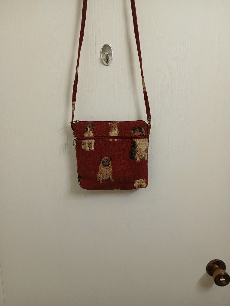 Signare USA Pug, Dog Red Canvas Sling Bag.
