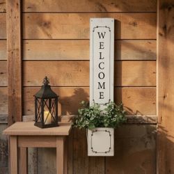 White And Black Welcome Planter Sign