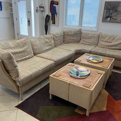 Coastal Wicker Sectional + Swivel Chair (Matching Set)