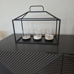 Modern Black Metal Candle Holder / Lantern with 3 Glass Holders