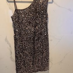 Dress, Cocktail Sequins Dress-Brown And sequins