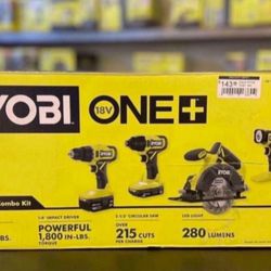 Ryobi ONE+ 18V Cordless 4-Tool Combo Kit with 1.5 Ah Battery, 4.0 Ah Battery, and Charger PCL1400k2