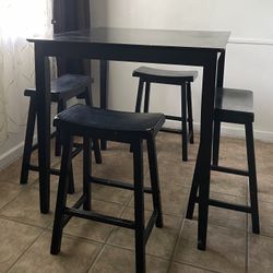 Tall Table & 4 Stools (dark brown)