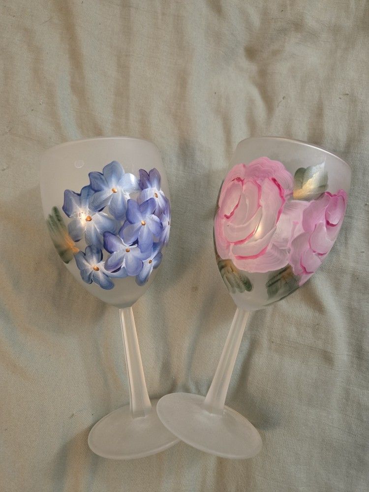 Pair of Painted Frosted Glass Cups