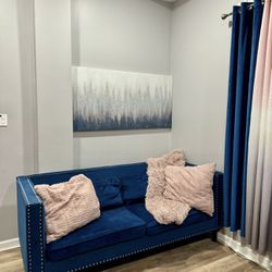 Navy Blue Velvet Couch /sofa / Love Seat 