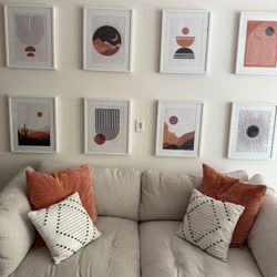 White Picture Frames With Boho Prints 