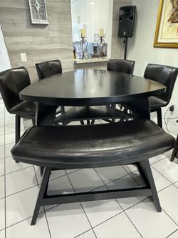 Rooms To Go pub-height dining set with server – 6 seats – espresso dark brown