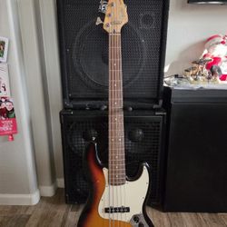 Standard Fender Jazz Bass V, Pau Ferro Fingerboard, Brown Sunburst, 5-String 