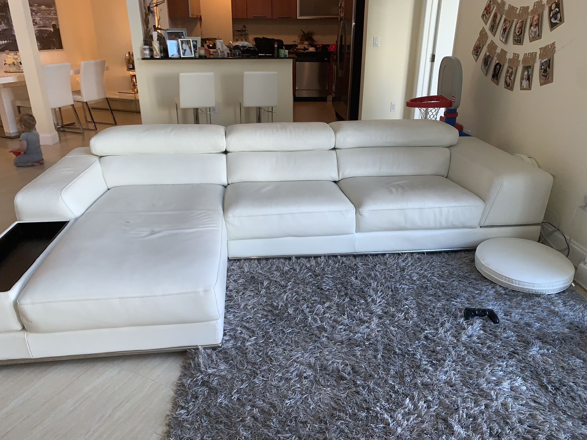 Modern white real leather sofa couch sectional