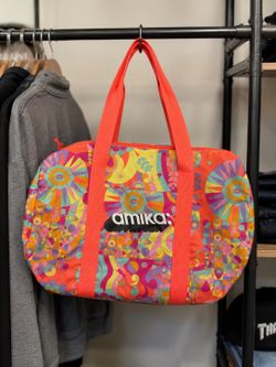AMIKA Signature Print Gym Duffle Bag Weekender Tote Pink Orange Travel
