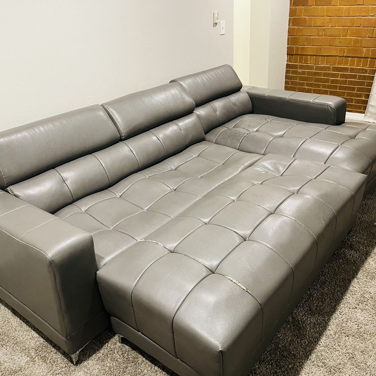 BEST OFFER Sofa with Large Ottoman & Adjustable Headrests