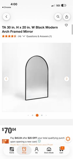TA 30 in. H x 20 in. W Black Modern Arch Framed Mirror