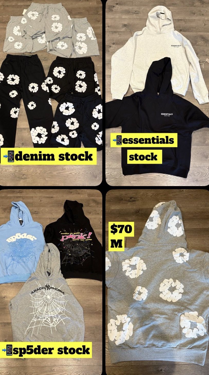 demon tear shorts/pants/jacket , essentials , nd spider hoodies