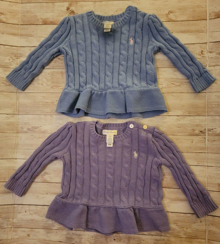 Authentic Ralph Lauren Baby Girl Cable-Knit Sweaters - Size 12 months (Lot of 2)