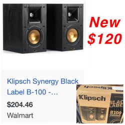 New in box Klipsch Synergy Black Label B-100 Speaker Pair with Proprietary Horn Technology, a 4” High-Output Woofer and a Dynamic .75” Tweeter $120