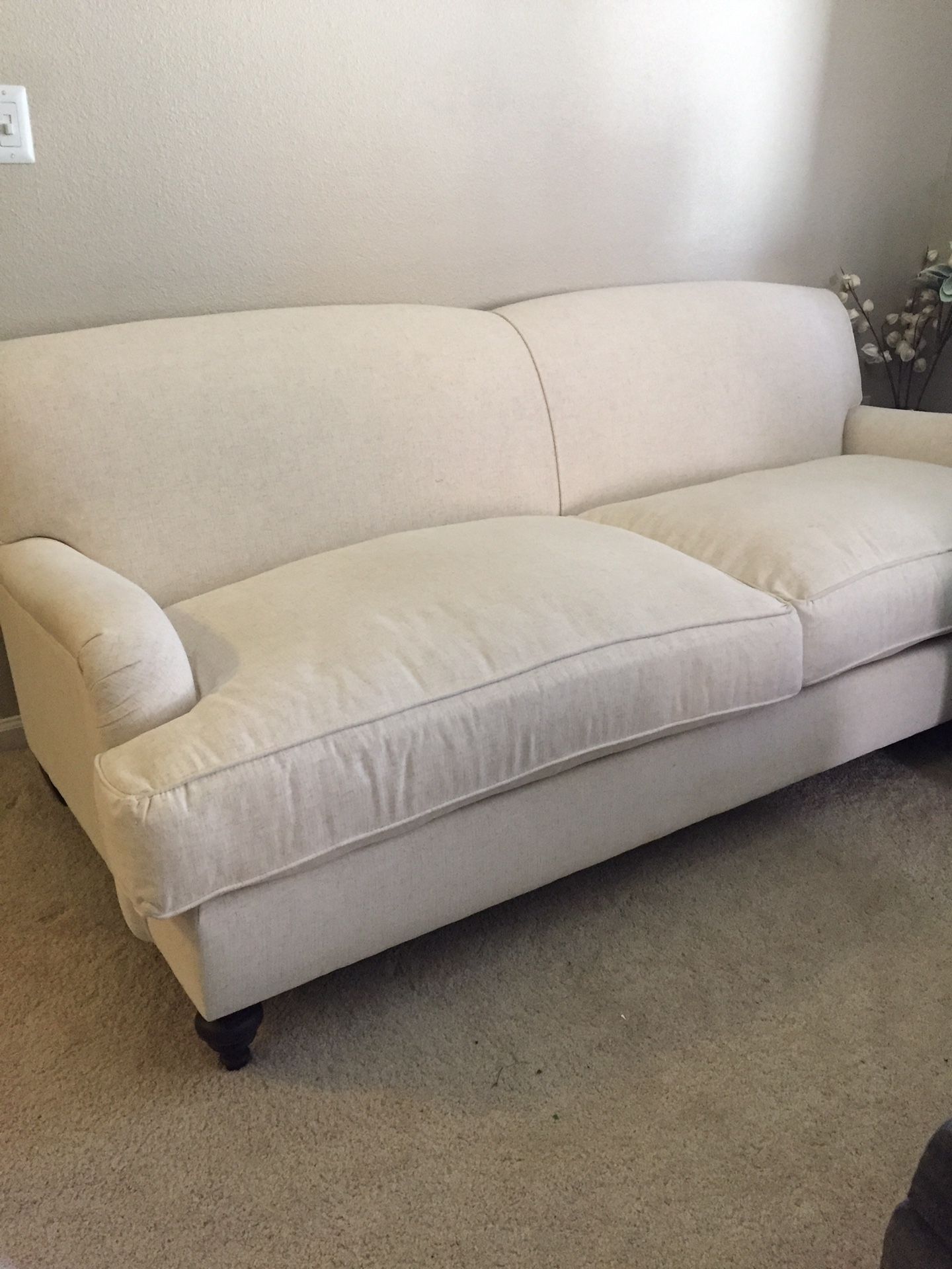 Living Spaces white/cream linen couch
