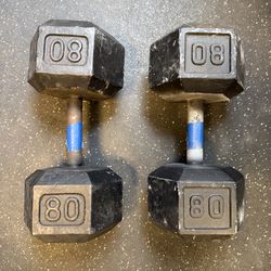 80 Pound Hex Dumbbells Pair