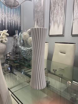 White Ribbed Decorative Vase
