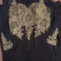 Navy Blue Long Sleeve Mesh Formal Dress 