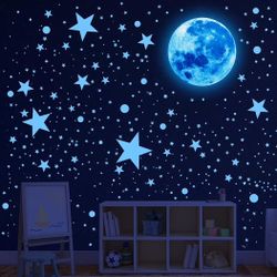 492Pcs Glow in The Dark Stars for Ceiling Glow in The Dark Moon and Space Wall Decals Glowing Galaxy Universe Planet Wall Stickers Ceiling Stars Glow 