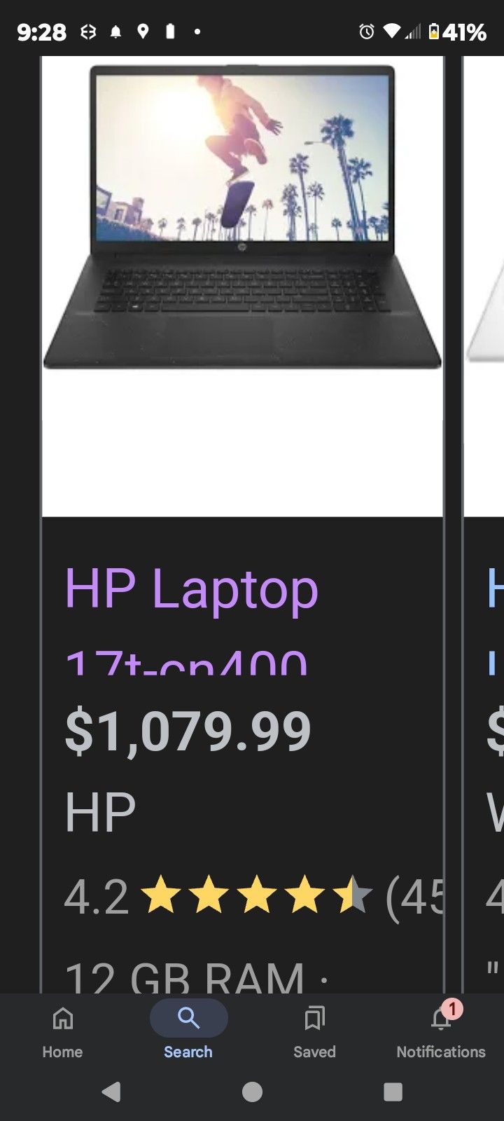 HP Pavilion G7 Notebook Laptop. 17.3" Screen 8 Gb Ram