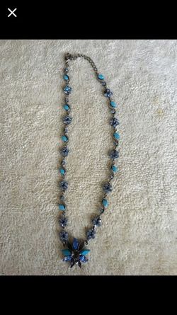 Crystal and turquoise stone necklace and bracelet pair