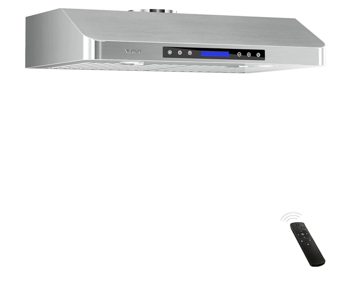 i145-30 inches Under Cabinet Range Hood, 900 CFM Stainless Steel Kitchen Chimney Vent, 4 Speed Touch Screen Control With Remote 2Pcs 3W LED lights Dis