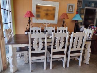 Rustic Farmhouse Dining Table with 8 Chairs