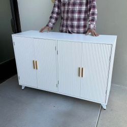 New In Box 47x16x32 Inch Tall White Modern Contemporary Design 4 Doors Heavy Duty Buffet Cabinet With Adjustable Shelf 