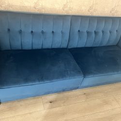 Beautiful blue velvet convertible sofa 81.5”
