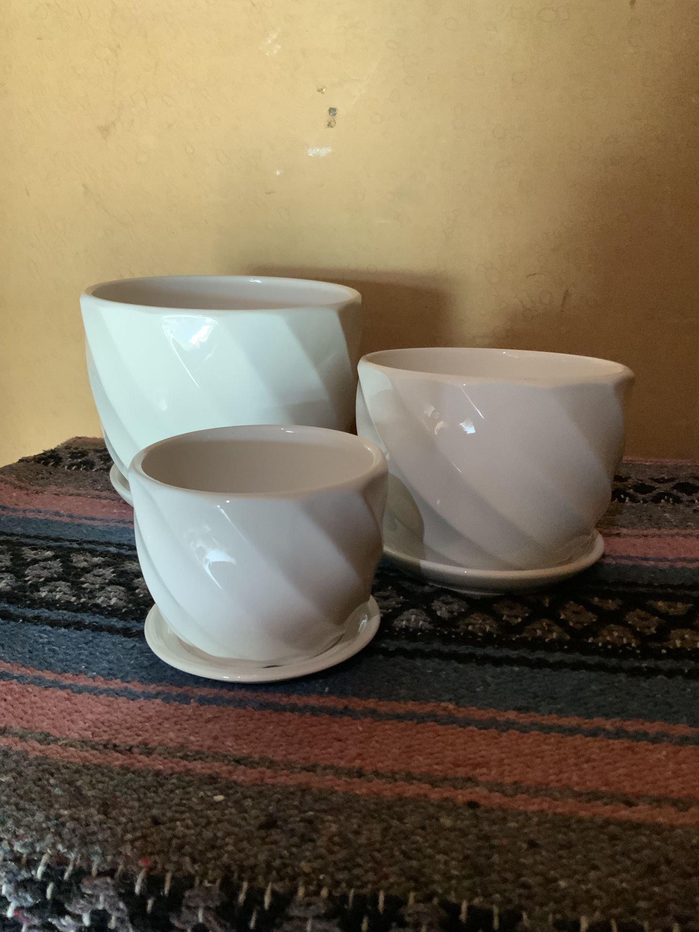 3pc White Ceramic Pots Planters