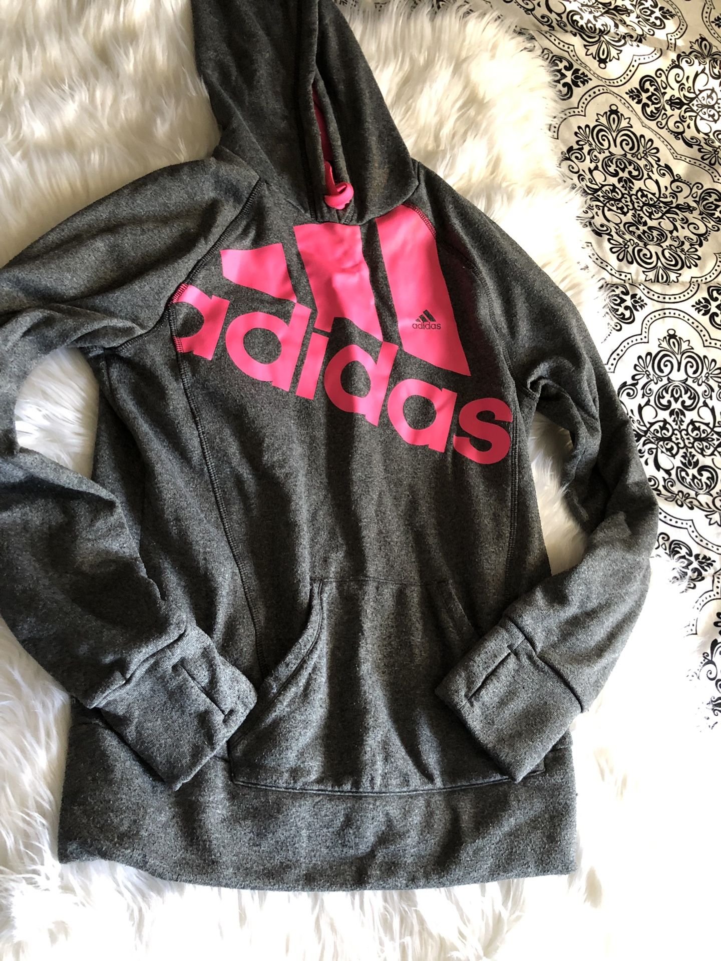 Adidas grey and pick hoodie size m