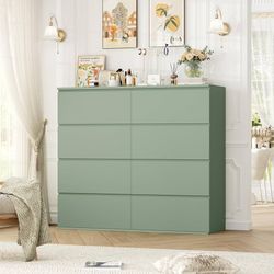Dresser for Bedroom, 8 Drawer Dresser Double Chest of Drawers, Modern Wood Dressers with Deep Drawers for Living Room, Green