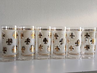 6 Mid Century Glasses - Gold Barware