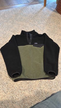 Patagonia Kids' Lightweight Synchilla Snap-T Fleece Pullover Green & Blk Size L